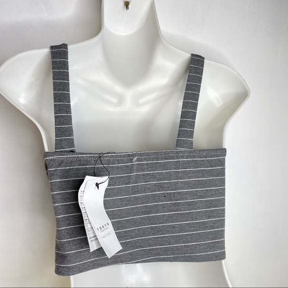 NWT Tokyo Fashion Grey Stripe Crop Top - Picture 7 of 9